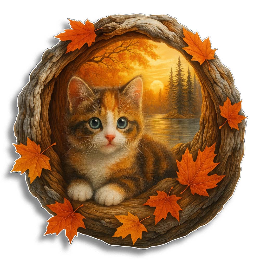 秋の子猫 - 木製ジグソーパズル