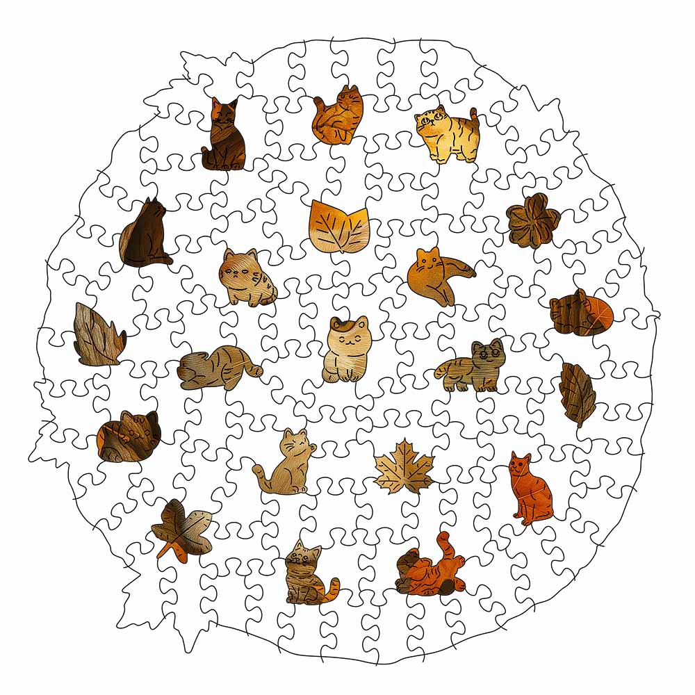 秋の子猫 - 木製ジグソーパズル - Image 2