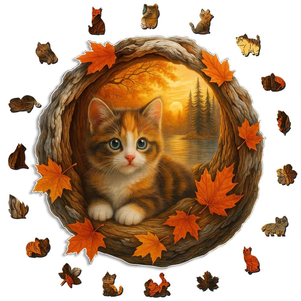 秋の子猫 - 木製ジグソーパズル - Image 3