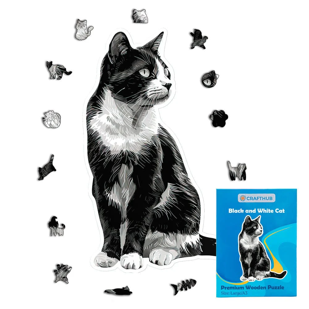 白黒猫 - 木製ジグソーパズル - Image 2