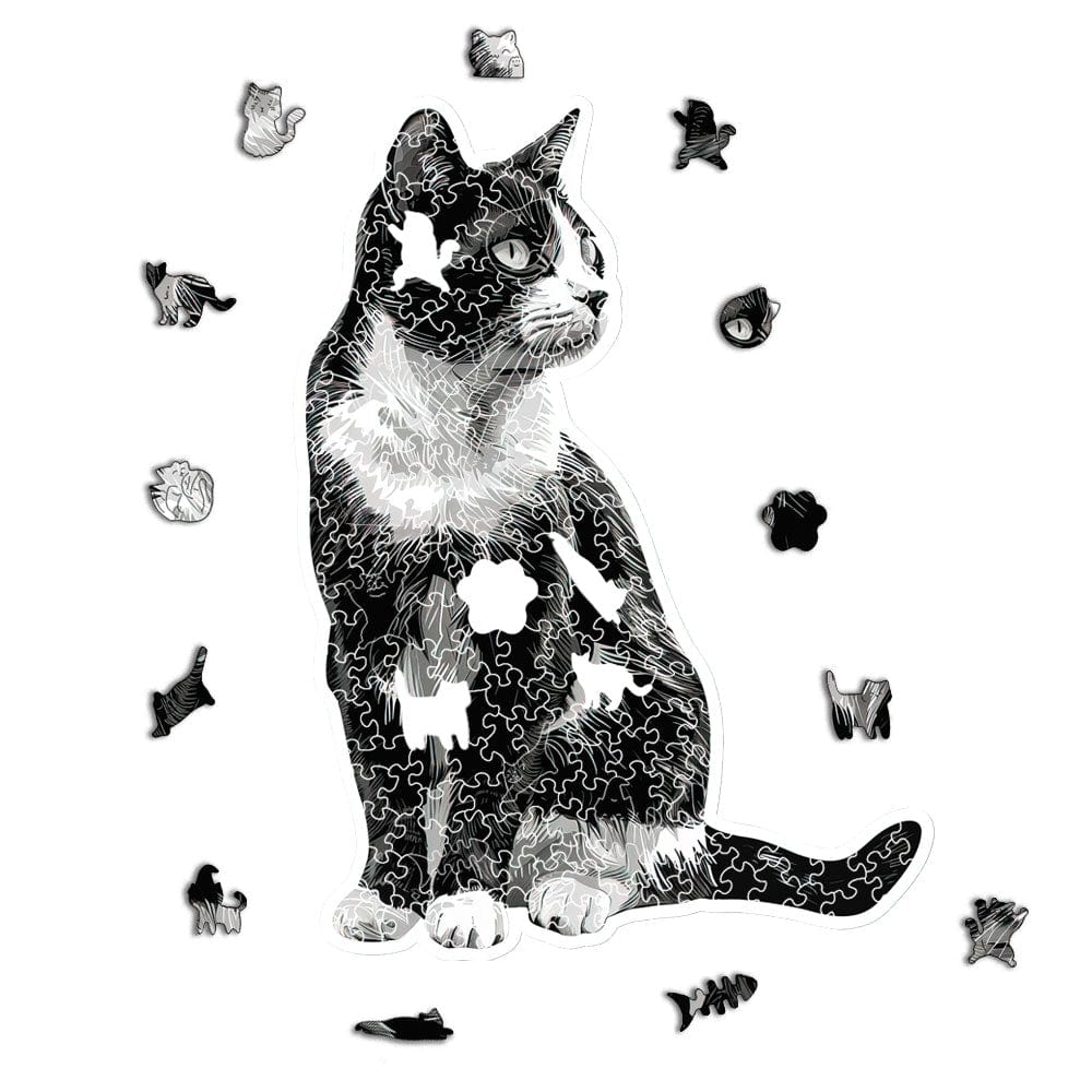 白黒猫 - 木製ジグソーパズル - Image 3