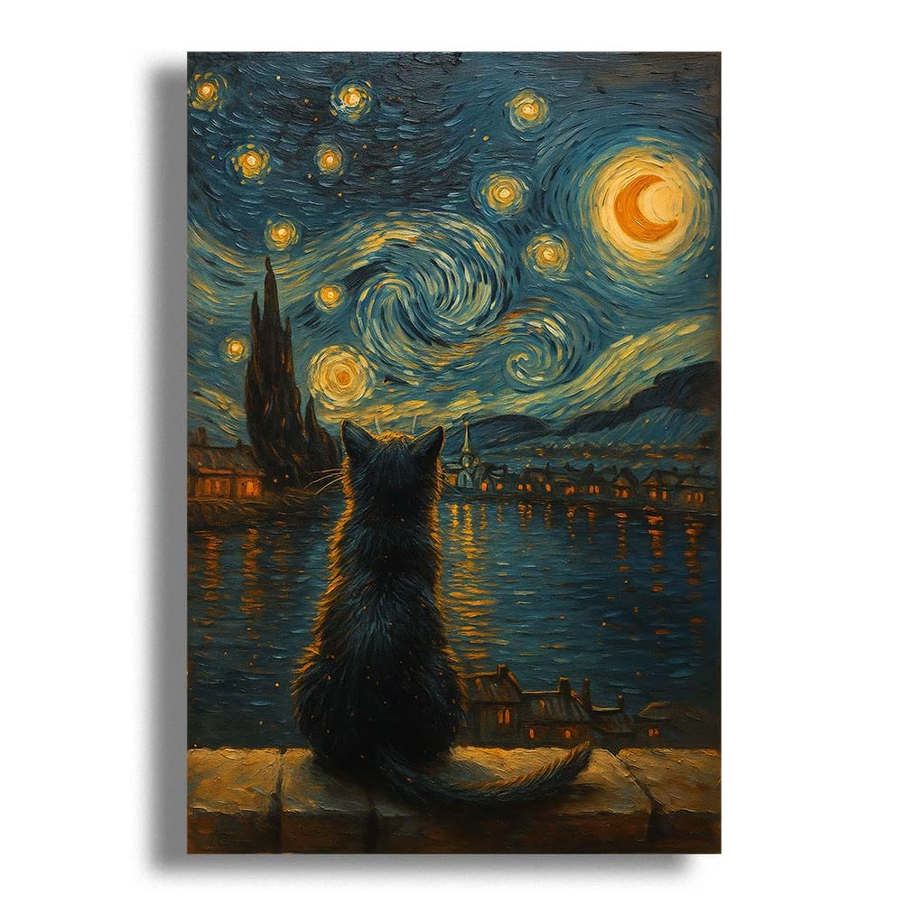 星月夜の猫 - 木製ジグソーパズル