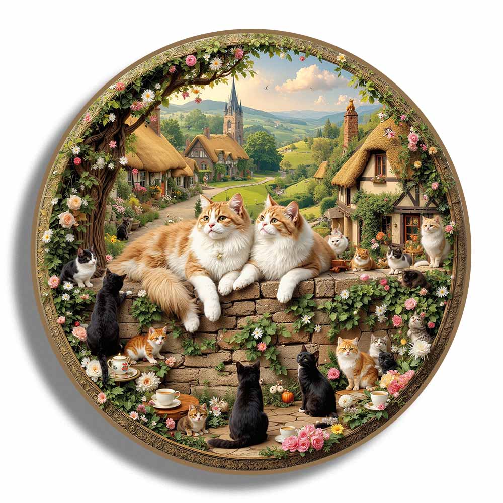 コテージの猫たち - 木製ジグソーパズル