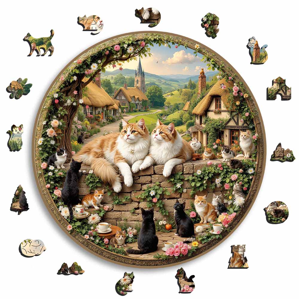 コテージの猫たち - 木製ジグソーパズル - Image 3