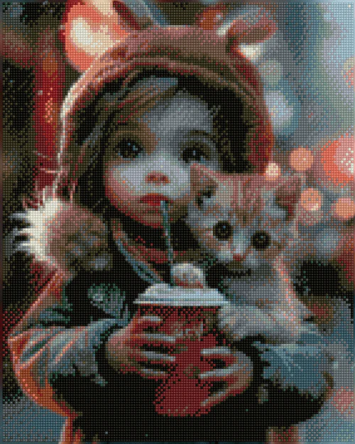 子猫とカップ - ダイヤモンドペインティングキット