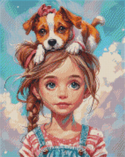 子犬と女の子 - ダイヤモンドペインティングキット