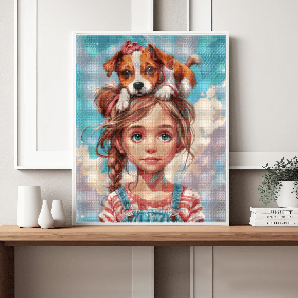 子犬と女の子 - ダイヤモンドペインティングキット - Image 2