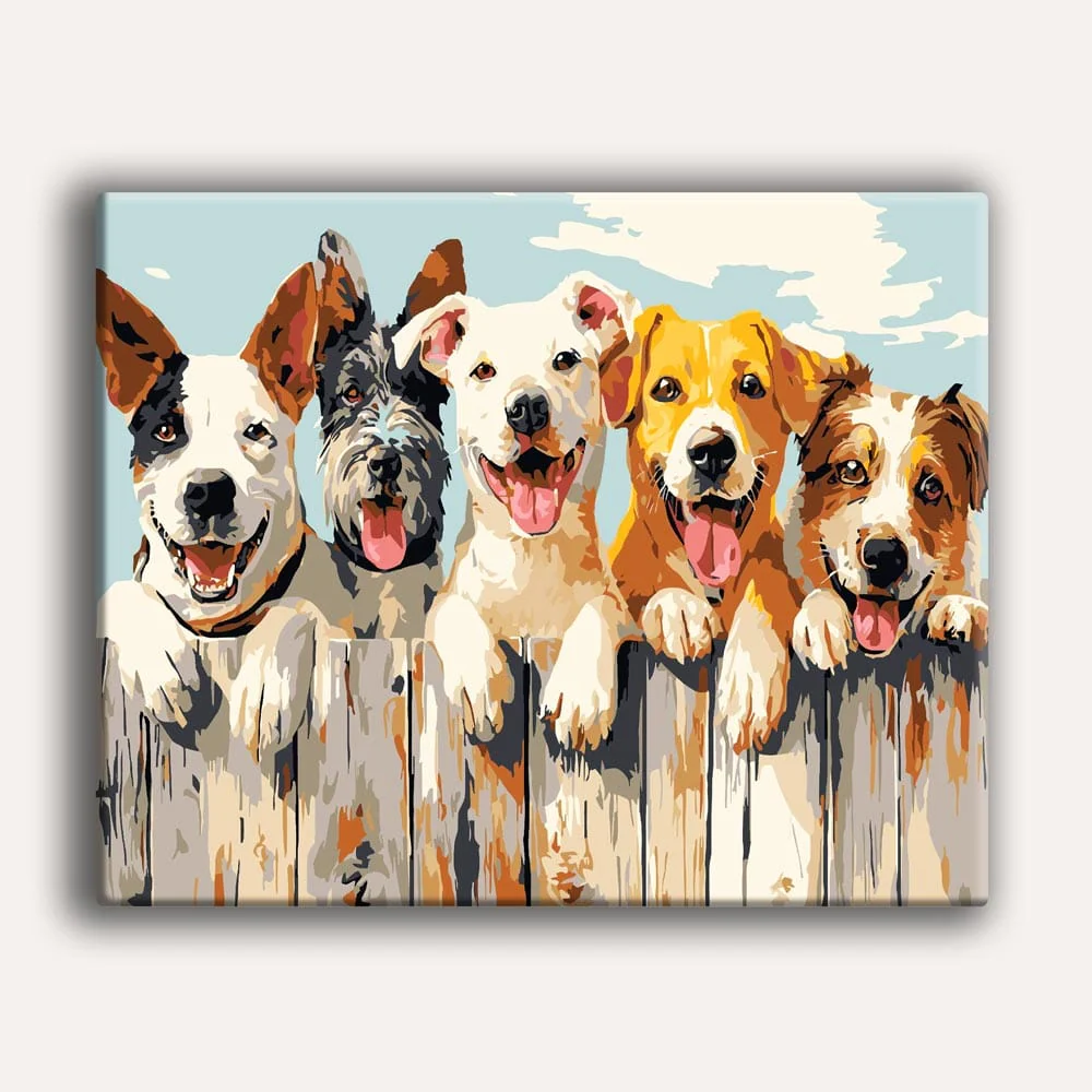 幸せな犬たち - 数字で塗る絵画キット