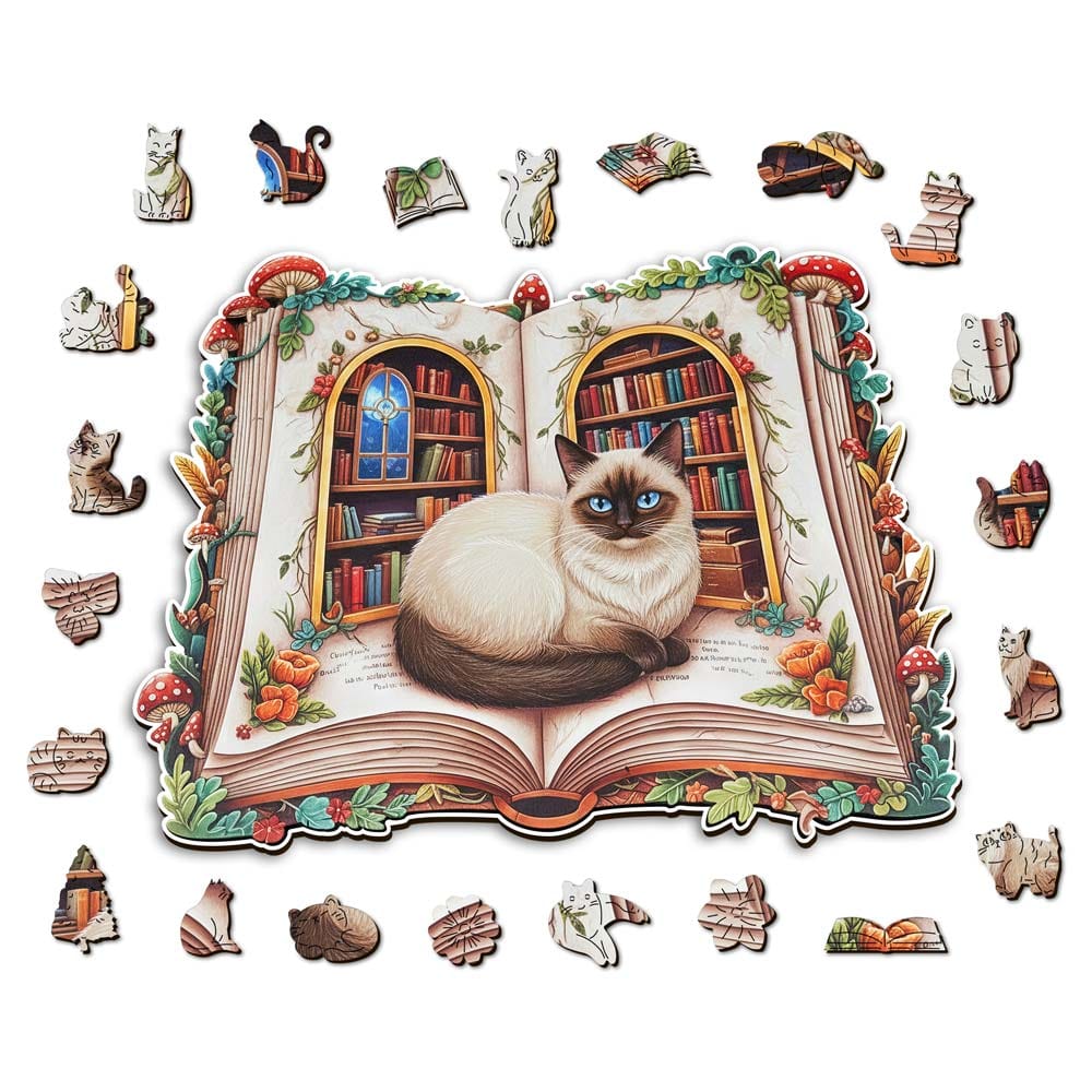 図書館の猫 - 木製ジグソーパズル - Image 2