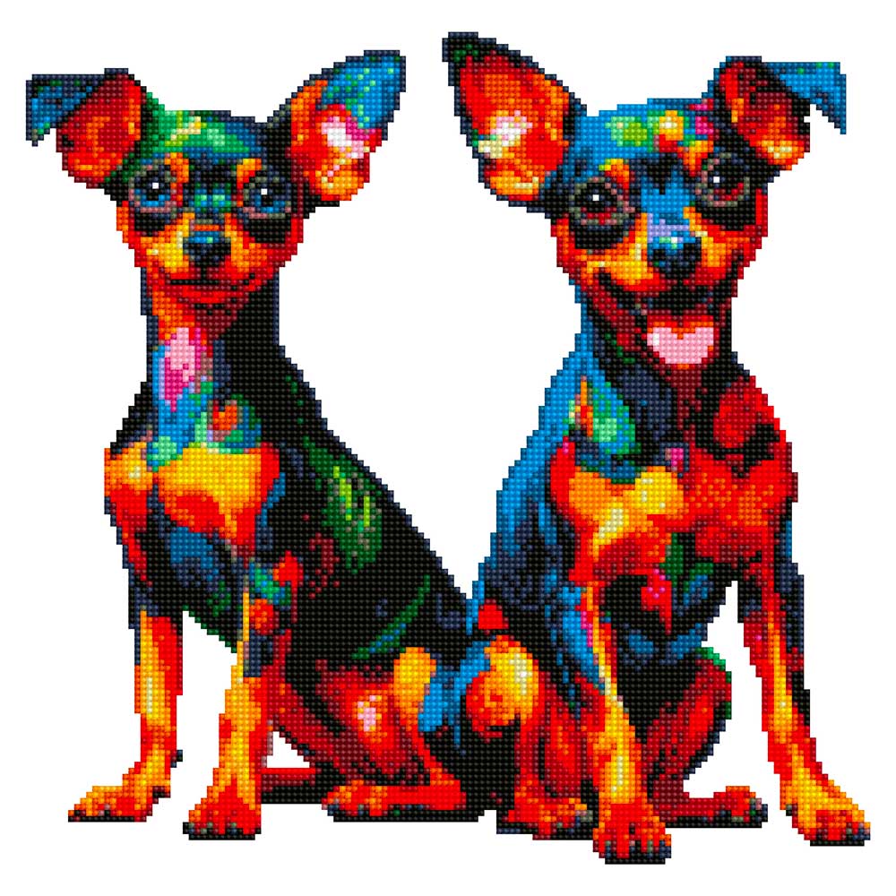 ミニチュアピンシャー双子犬 - ダイヤモンドペインティング キット