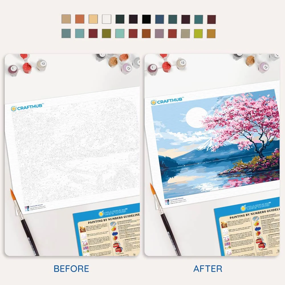 月明かりの桜と湖 - 数字で塗る絵画キット - Image 3