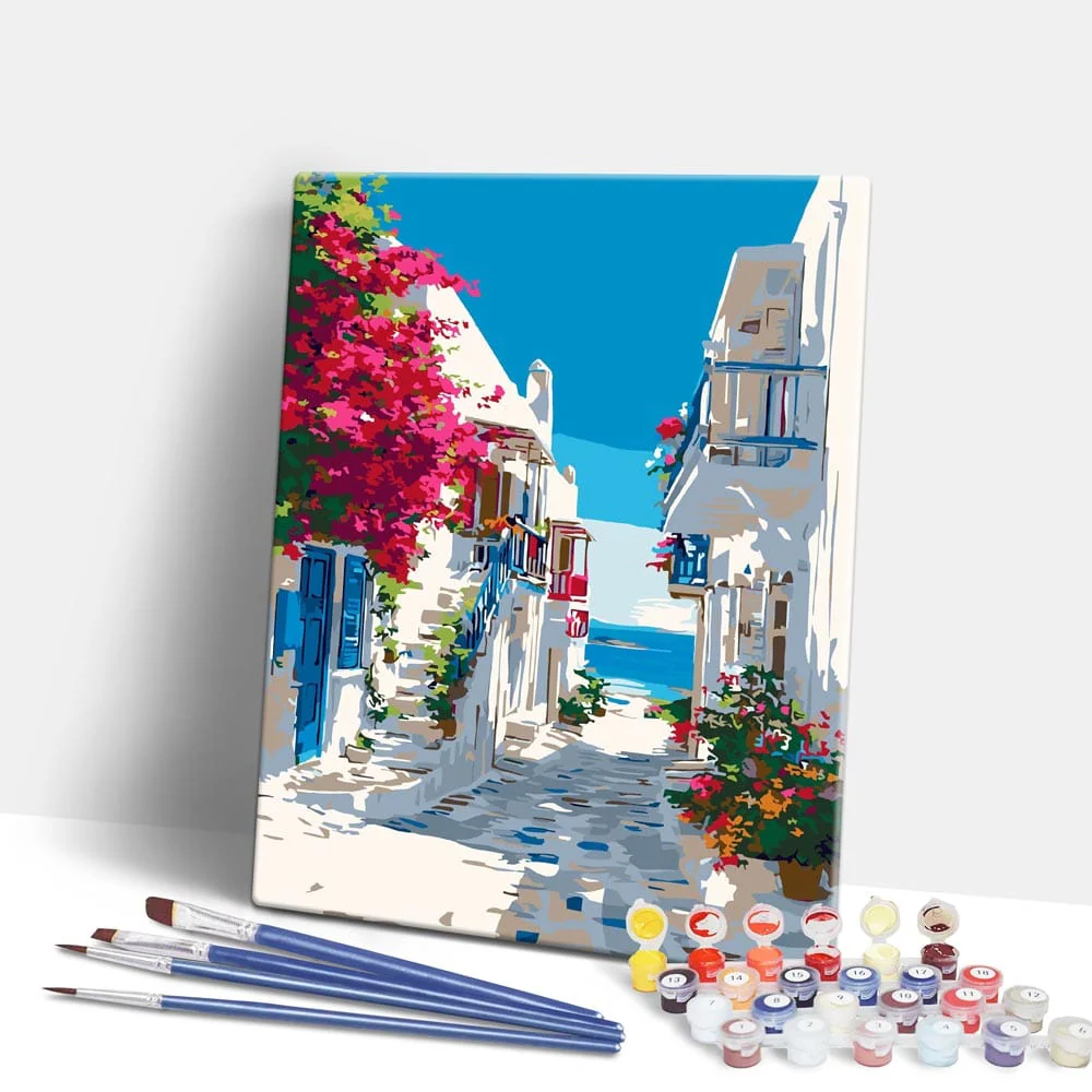 サントリーニの海景色 - 数字で塗る絵キット - Image 2