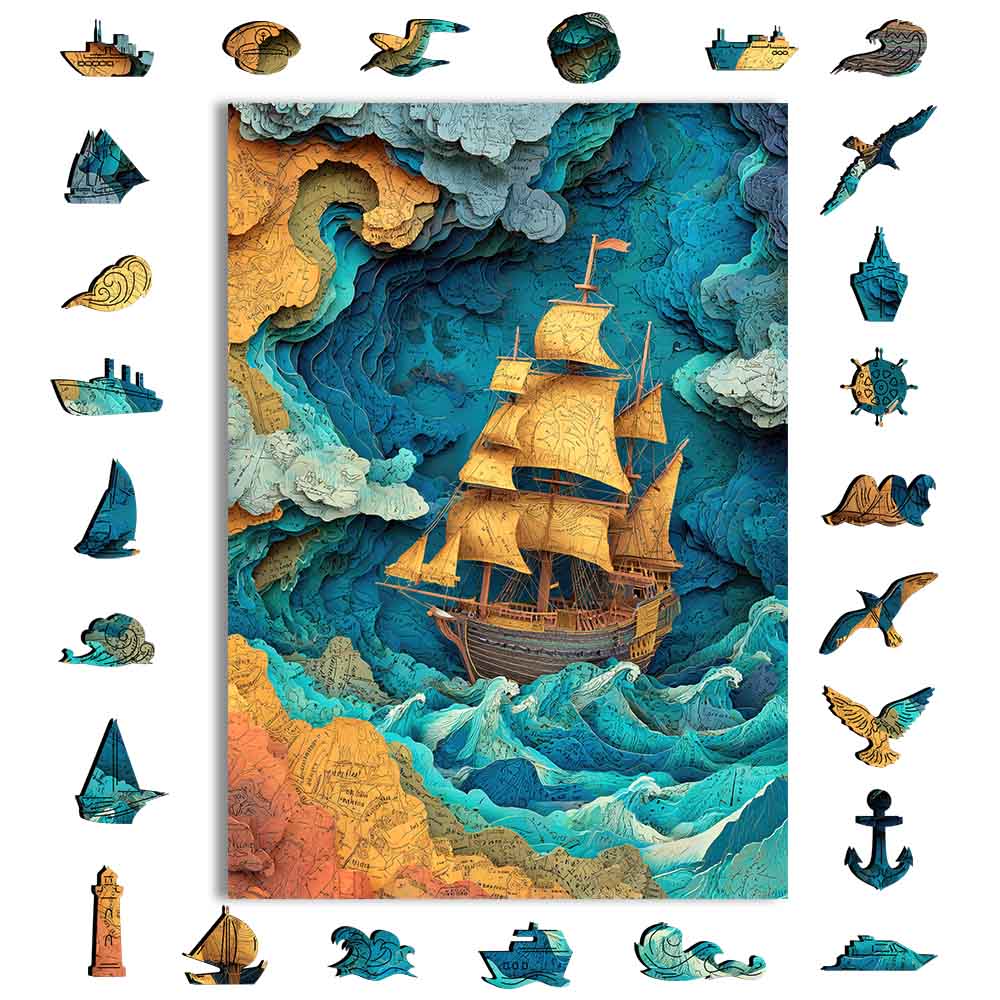 地図の海 - 木製ジグソーパズル - Image 3