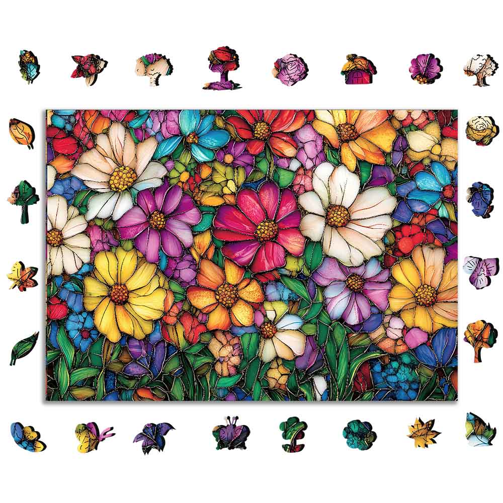 ステンドグラスの花々 – ジグソーパズル - Image 3