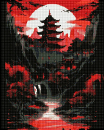 夜明けの寺院 - ダイヤモンドペインティングキット