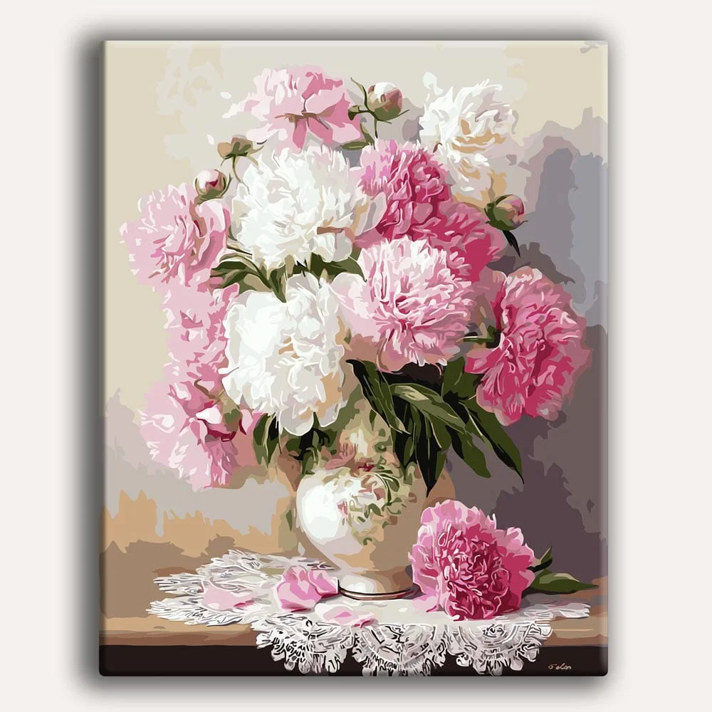 牡丹の花瓶 - 数字で塗る絵キット